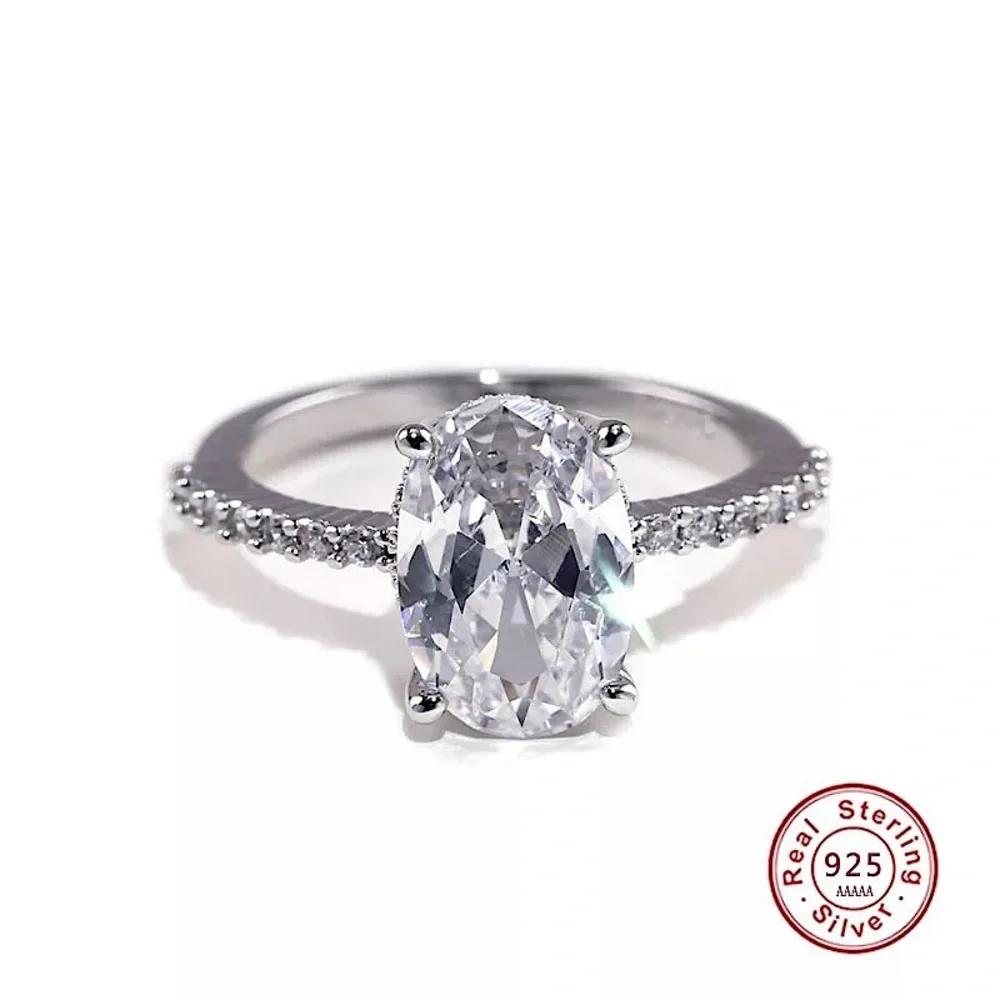 New 925 Oval 6 Ct Zircon Ring